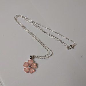 Little Cute Pink Flower Pendant Necklace Adjustable 18.5 To 20.5 Inches